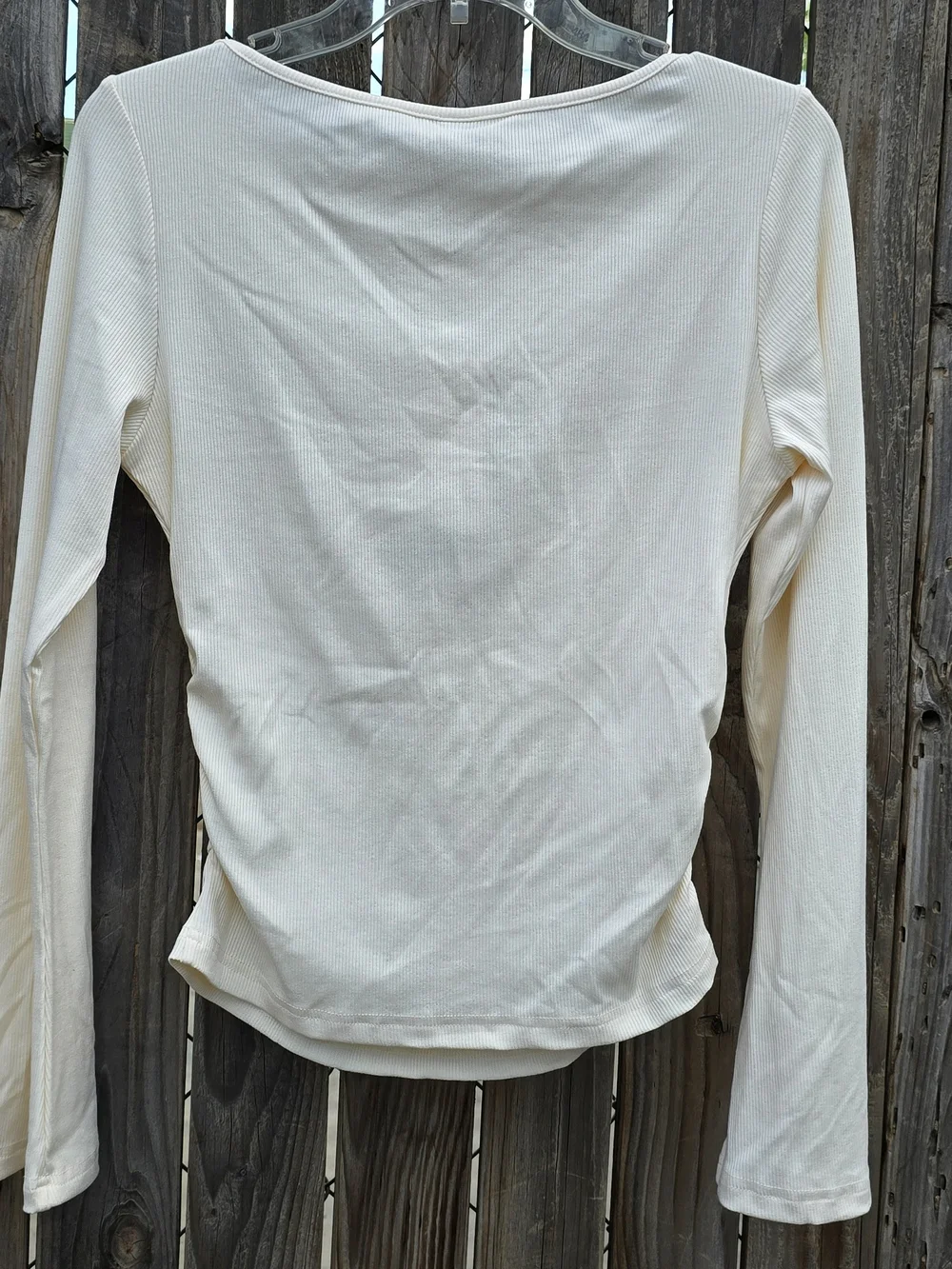 PrettyGarden LongSleeve Top Women's Long-Sleeve Ribbed Side Tie Top Cream Sz M - Picture 4 of 6